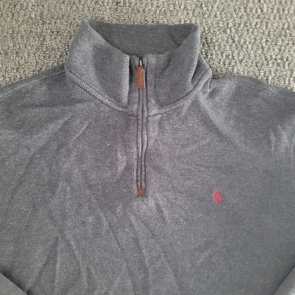 Polo ralph lauren men's size L grey fleece sweater 1/4 zip up long sleeve cotton - Picture 3 of 13